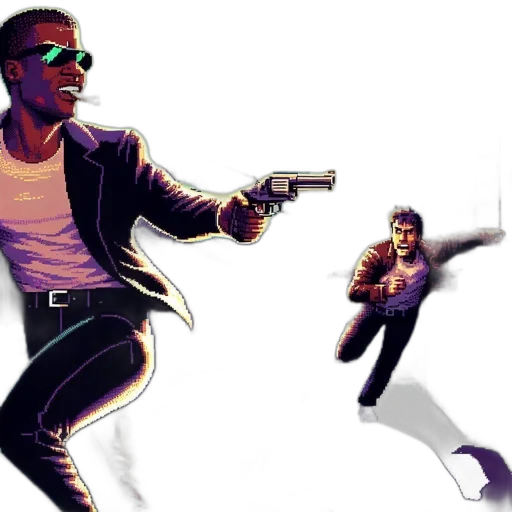 jacket, concept art, comic book art, cyberpunk, pixel art, animated, scene, features transparent PNG cut-out