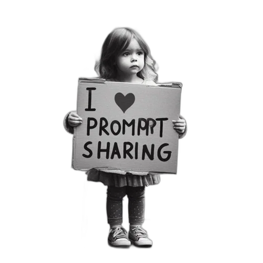 young, girl, stands, sidewalk, prompt, sharing, sign, wearing transparent PNG cut-out