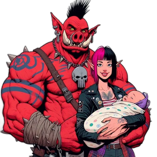 creature, comic book art, concept art, pixel art, fantasy art, red, large, red-skinned transparent PNG cut-out