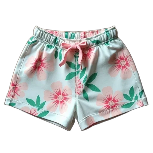 vaporwave, pastel, pair, shorts, floral, pattern, displayed, wooden transparent PNG cut-out