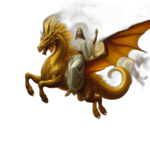 dragon, creature, fantasy art, concept art, pixel art, photorealistic, golden, jesus transparent PNG cut-out