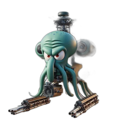 robot, creature, staff, weapon, concept art, 3d render, underwater, outer space transparent PNG cut-out