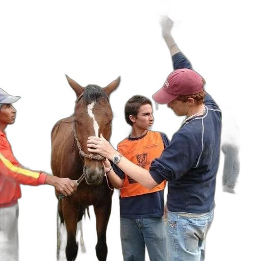 staff, animal, man, blue, shirt, holding, head, brown transparent PNG cut-out