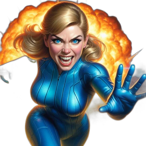 comic book art, concept art, powerful, warrior, blue, bodysuit, faces, large transparent PNG cut-out