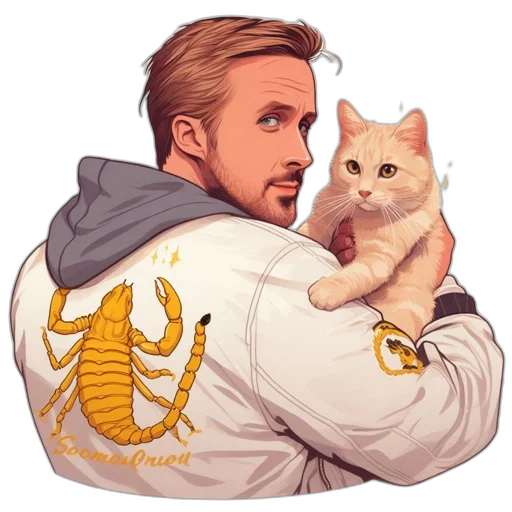 animal, jacket, pixel art, concept art, cartoon, fantasy art, man, beard transparent PNG cut-out