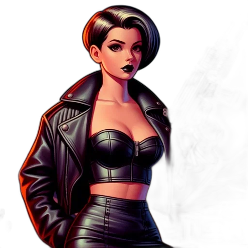 jacket, comic book art, concept art, cartoon, cyberpunk, neon lights, dark, female transparent PNG cut-out