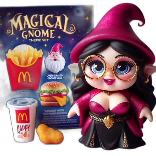 food, concept art, magical, gnome, figurine, purple, outfit, adorned transparent PNG cut-out