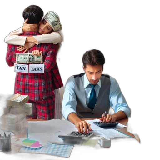 individual, performs, tax-related, tasks, while, another, couple, engage transparent PNG cut-out