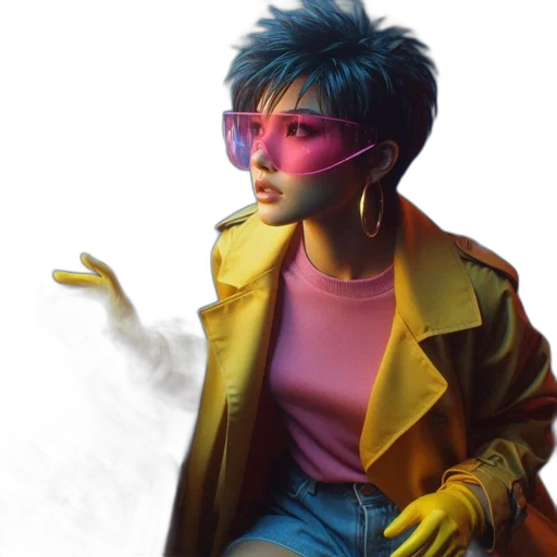 jacket, face, cyberpunk, concept art, vaporwave, photorealistic, neon lights, neon transparent PNG cut-out
