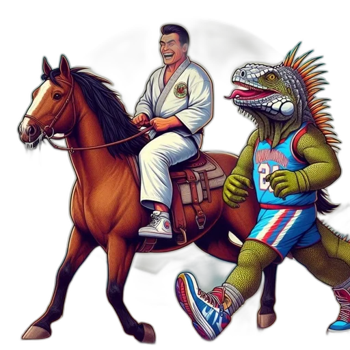 concept art, fantasy art, pixel art, photorealistic, man, horse, lizard, basketball transparent PNG cut-out