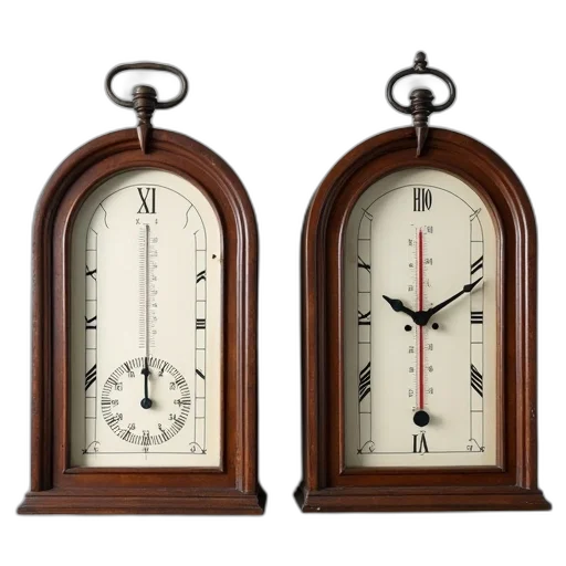 3d render, two, vintage-style, clocks, displayed, side, left, clock transparent PNG cut-out