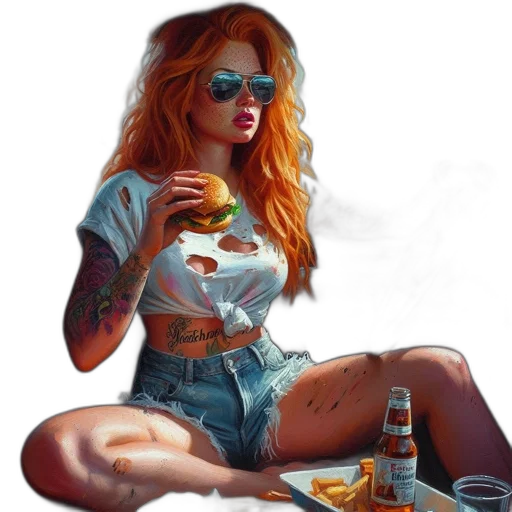 dress, food, photorealistic, oil painting, fantasy art, comic book art, neon lights, fire transparent PNG cut-out
