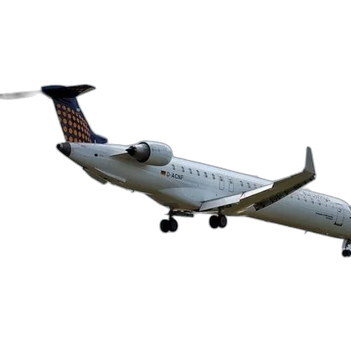 white, airplane, blue, tail, featuring, yellow, circles, captured transparent PNG cut-out