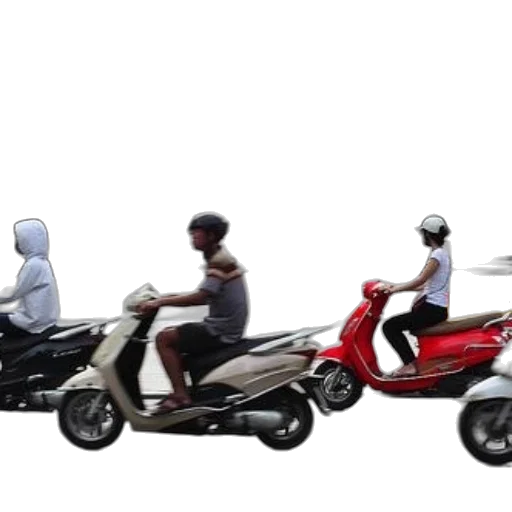 3d render, concept art, photorealistic, city street, three, motorcyclists, ride, past transparent PNG cut-out