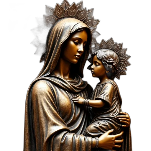 photorealistic, detailed, bronze, sculpture, virgin, mary, christ, child transparent PNG cut-out