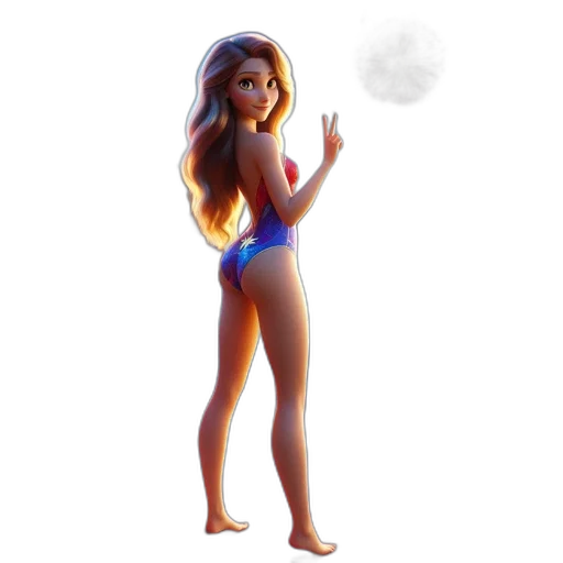 concept art, 3d render, pixel art, cartoon, fire, fog, animated, girl transparent PNG cut-out
