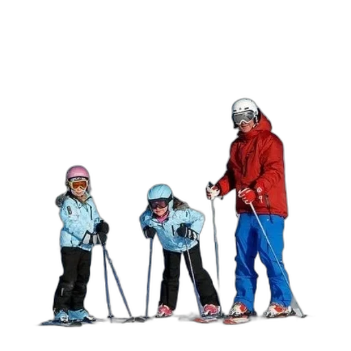 staff, photorealistic, concept art, cartoon, snow, family, skiers, including transparent PNG cut-out