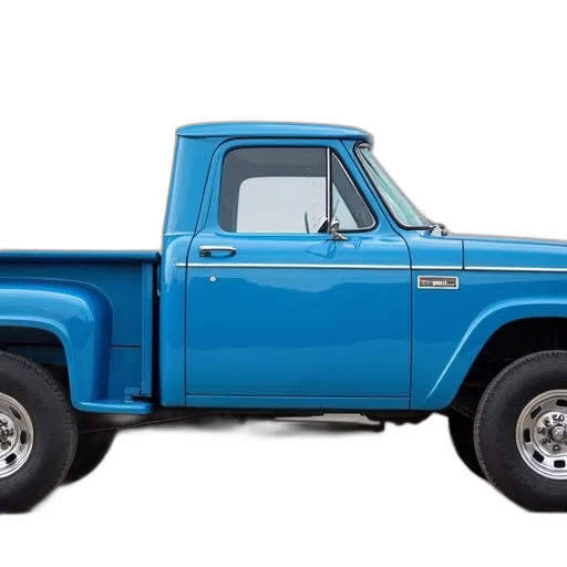 car, photorealistic, blue, pickup, truck, parked, concrete, surface transparent PNG cut-out