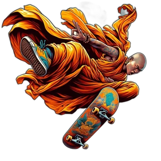concept art, fantasy art, comic book art, pixel art, monk, dynamic, pose, airborne transparent PNG cut-out