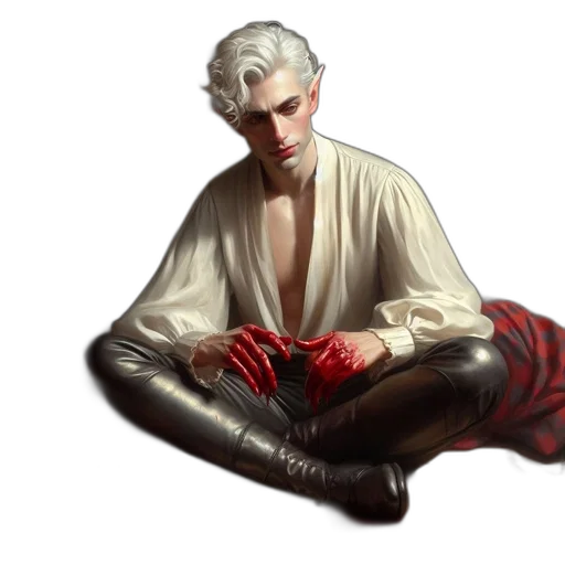 concept art, fantasy art, pixel art, comic book art, red, dark, monochrome, male transparent PNG cut-out