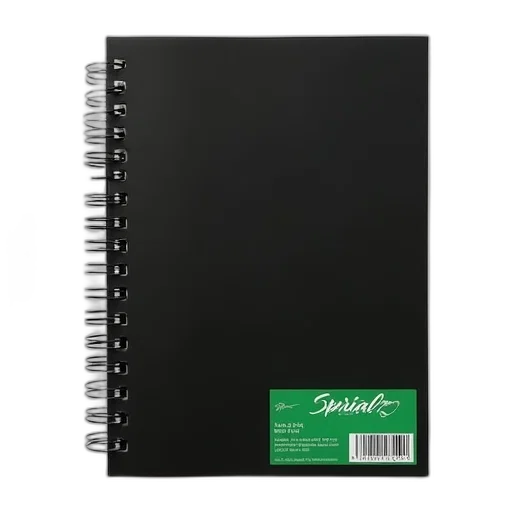 black, spiral, notebook, green, sticker, bottom, right, corner transparent PNG cut-out