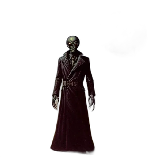 staff, mask, creature, jacket, concept art, 3d render, fantasy art, dark transparent PNG cut-out