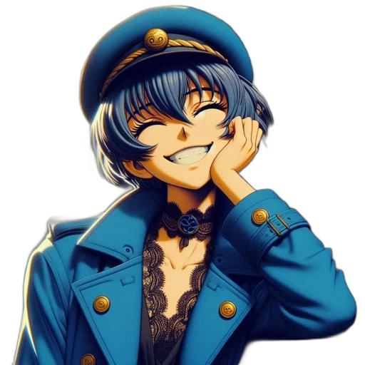 hat, face, staff, anime, pixel art, cartoon, photorealistic, blue transparent PNG cut-out