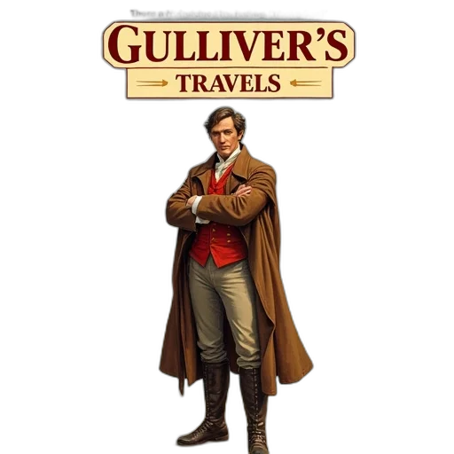 jacket, concept art, cover, book, titled, gulliver, travels, large transparent PNG cut-out
