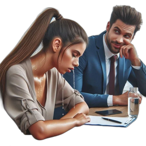 photorealistic, two, people, interact, office, space, one, woman transparent PNG cut-out