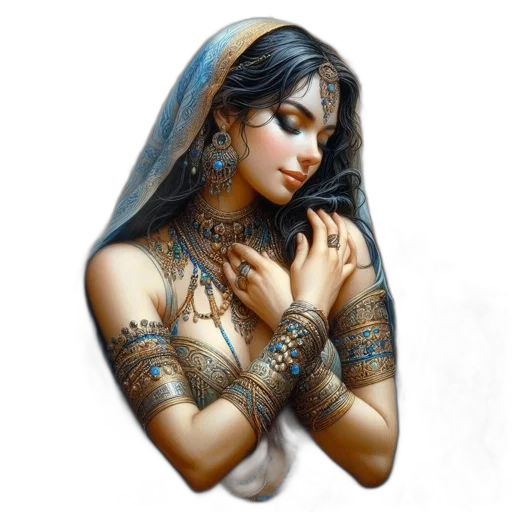 jewelry, mask, dress, face, fantasy art, concept art, photorealistic, oil painting transparent PNG cut-out