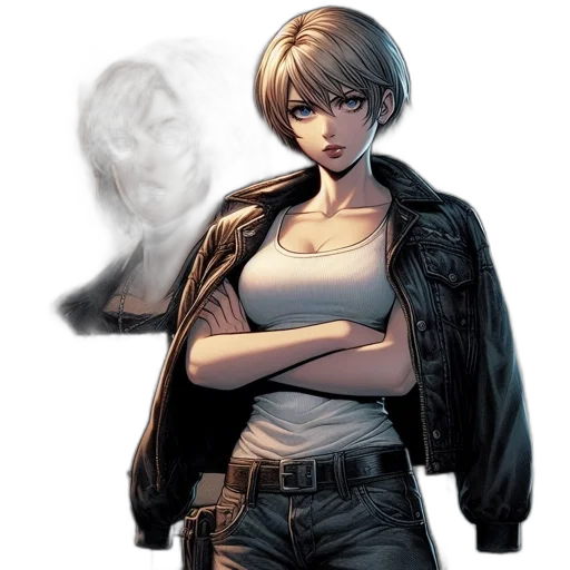 jacket, weapon, comic book art, concept art, cyberpunk, photorealistic, dark, earth tones transparent PNG cut-out