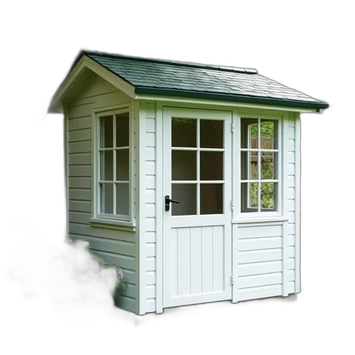building, furniture, 3d render, photorealistic, concept art, small, white, shed transparent PNG cut-out