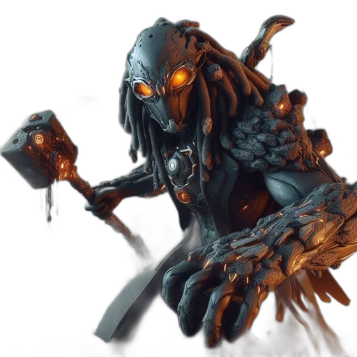 robot, creature, weapon, concept art, fantasy art, cyberpunk, 3d render, dark transparent PNG cut-out