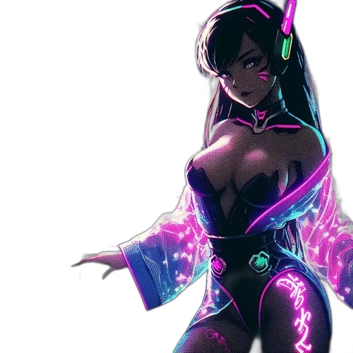 dress, cyberpunk, concept art, fantasy art, comic book art, neon lights, neon, dark transparent PNG cut-out