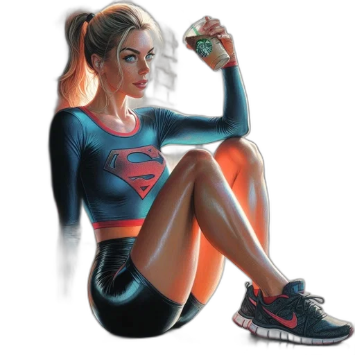 comic book art, concept art, pixel art, cartoon, neon lights, neon, woman, sportswear transparent PNG cut-out