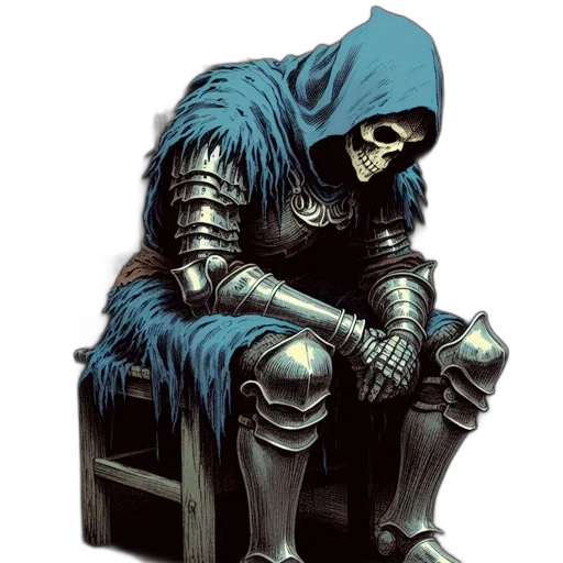 mask, jacket, sword, concept art, fantasy art, pixel art, comic book art, blue transparent PNG cut-out