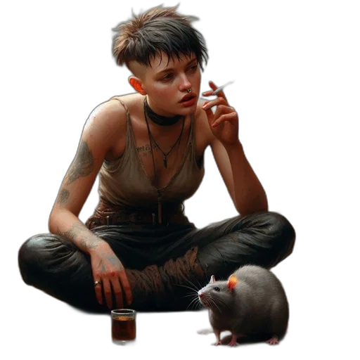 concept art, cyberpunk, photorealistic, fantasy art, fire, outer space, dark, young transparent PNG cut-out