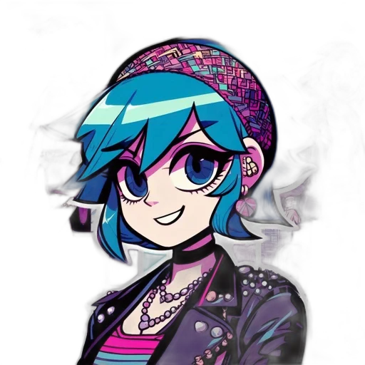 jacket, hat, jewelry, staff, vaporwave, cartoon, pixel art, anime transparent PNG cut-out