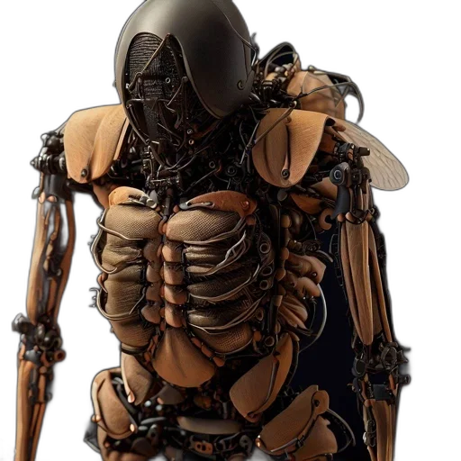 robot, concept art, cyberpunk, 3d render, comic book art, intricately, crafted, wooden transparent PNG cut-out