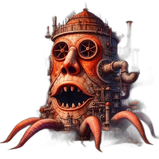 creature, robot, mask, face, concept art, fantasy art, 3d render, comic book art transparent PNG cut-out