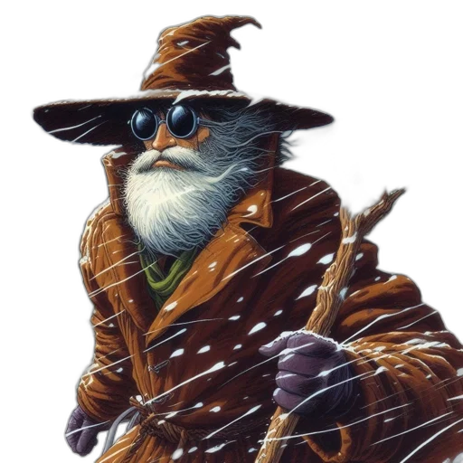 staff, jacket, hat, concept art, fantasy art, comic book art, photorealistic, snow transparent PNG cut-out