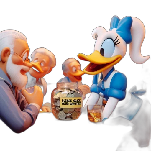 3d render, concept art, old-school, animation, setting, female, duck, blue transparent PNG cut-out