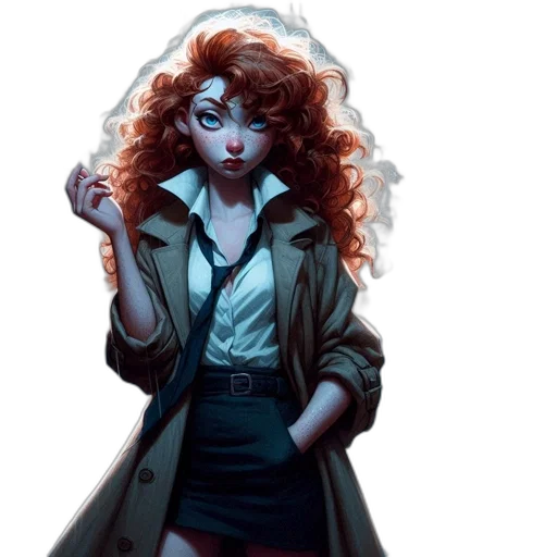 jacket, comic book art, concept art, fantasy art, cartoon, dark, woman, red transparent PNG cut-out