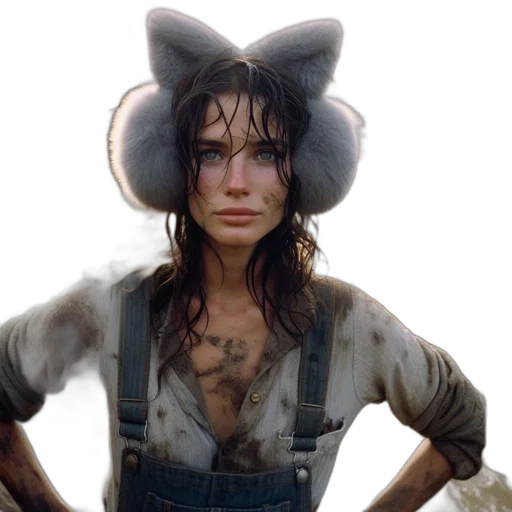 hat, animal, photorealistic, concept art, fantasy art, oil painting, young, woman transparent PNG cut-out