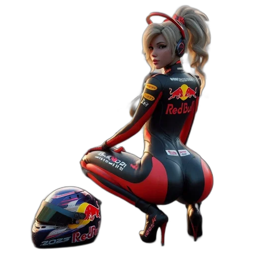 concept art, fantasy art, 3d render, photorealistic, woman, black, red, racing transparent PNG cut-out