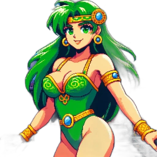dress, pixel art, fantasy art, concept art, anime, green, pixel, art transparent PNG cut-out