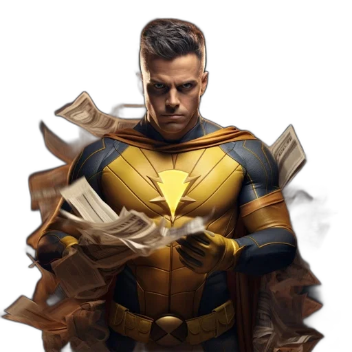 comic book art, concept art, fantasy art, photorealistic, golden, man, dressed, superhero transparent PNG cut-out