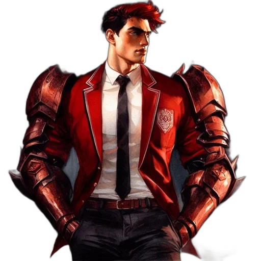 jacket, concept art, comic book art, pixel art, 3d render, red, young, man transparent PNG cut-out