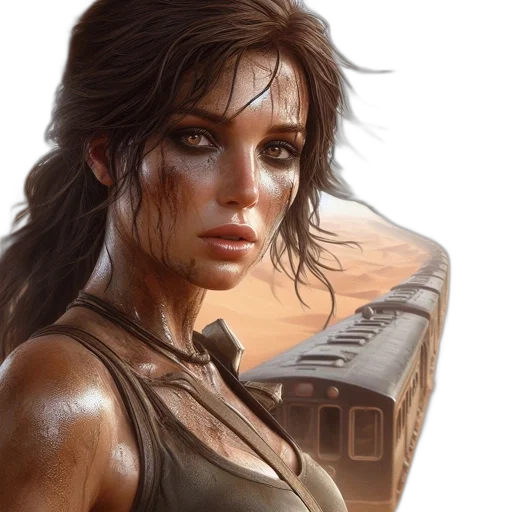 concept art, photorealistic, fantasy art, comic book art, earth tones, golden, woman, expressive transparent PNG cut-out