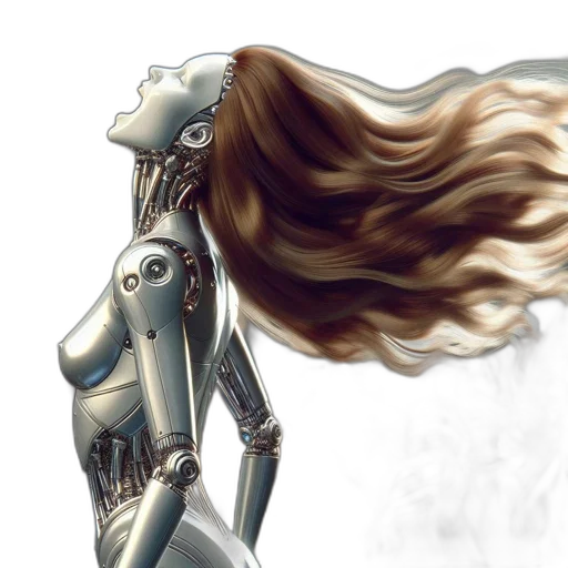 robot, hair, dress, comic book art, concept art, fantasy art, cyberpunk, outer space transparent PNG cut-out